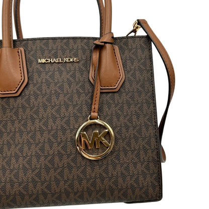  Borsa MK in canvas sulle tonalità del marrone con stampa logo MK 