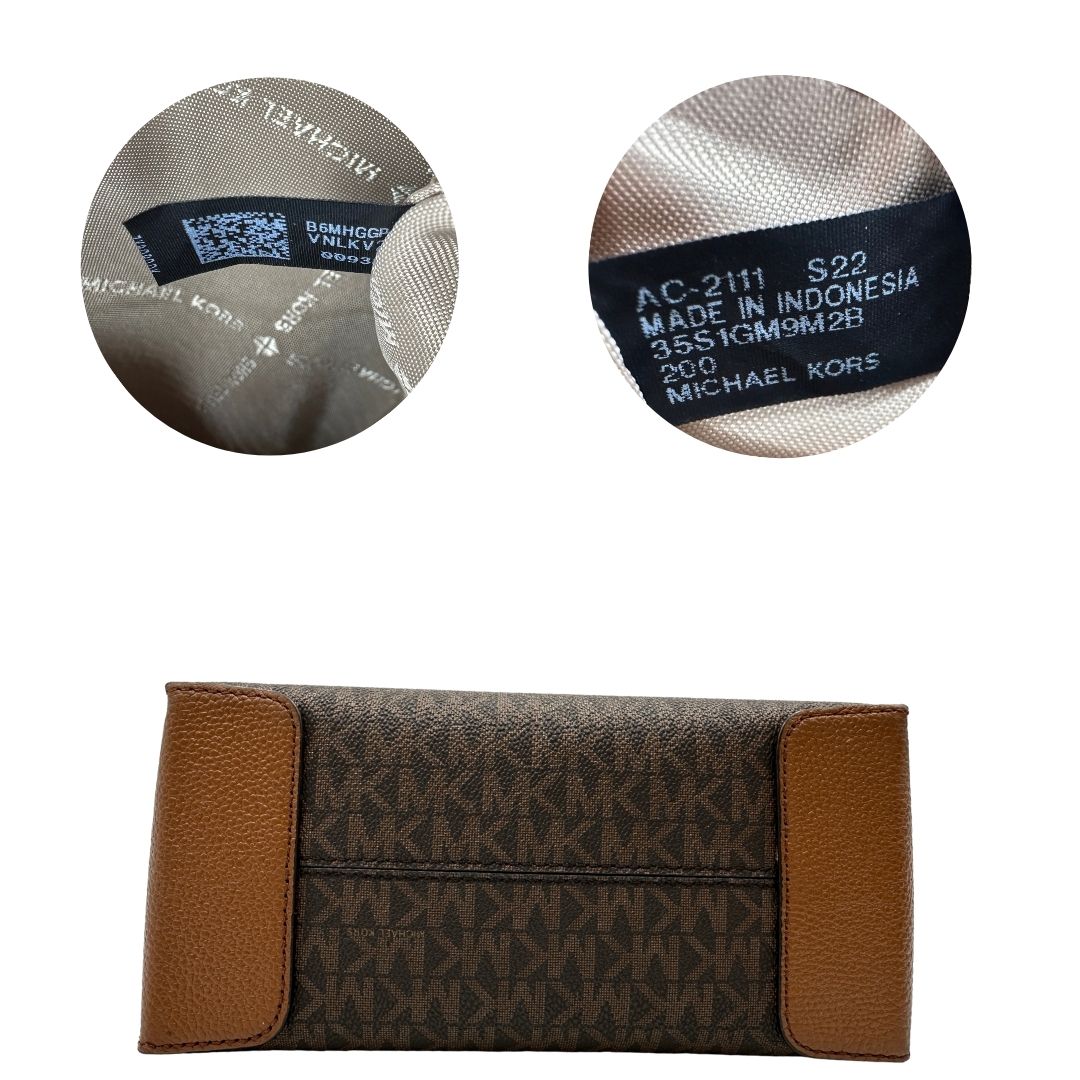  base Borsa MK in canvas sulle tonalità del marrone con stampa logo MK 