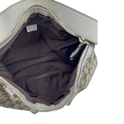 interno Borsa Gucci in tessuto GG e pelle bianco avorio, di lusso, originale, usata 