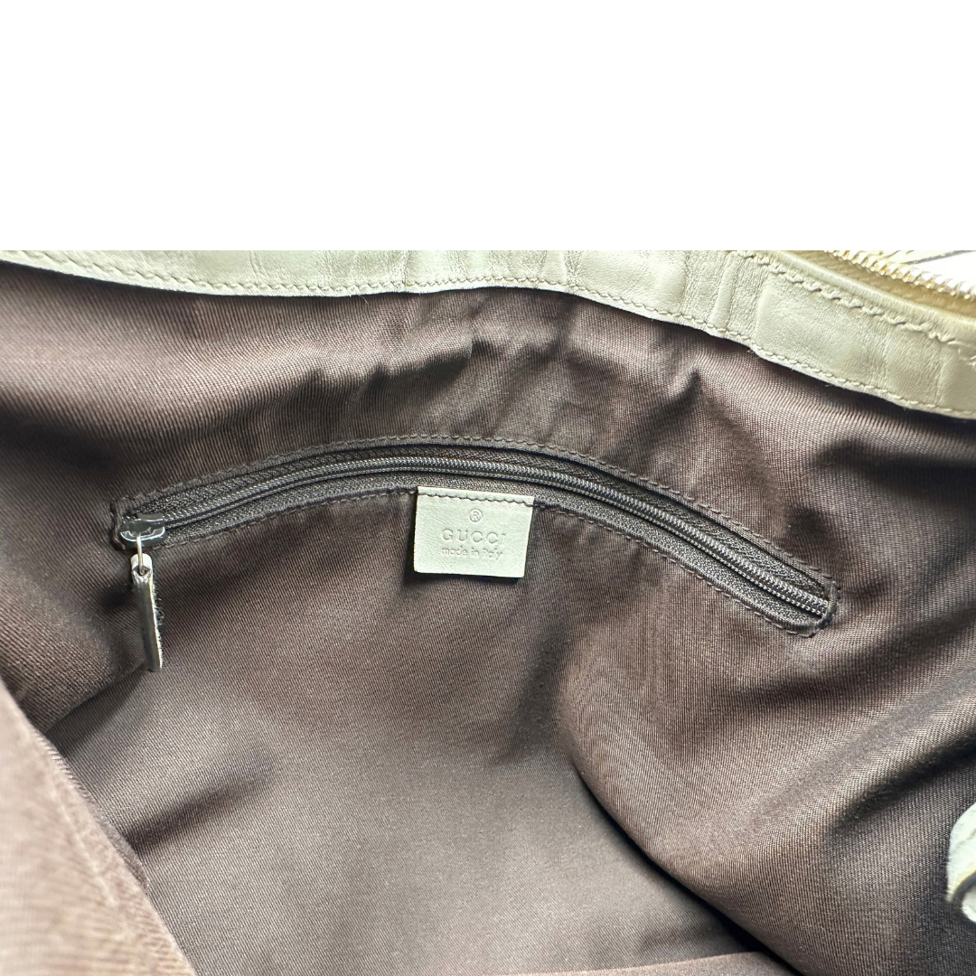 interno Borsa Gucci in tessuto GG e pelle bianco avorio, di lusso, originale, usata 