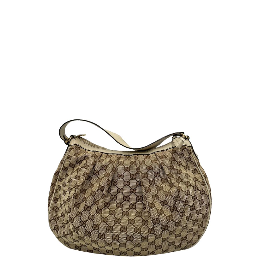 retro Borsa Gucci in tessuto GG e pelle bianco avorio, di lusso, originale, usata 