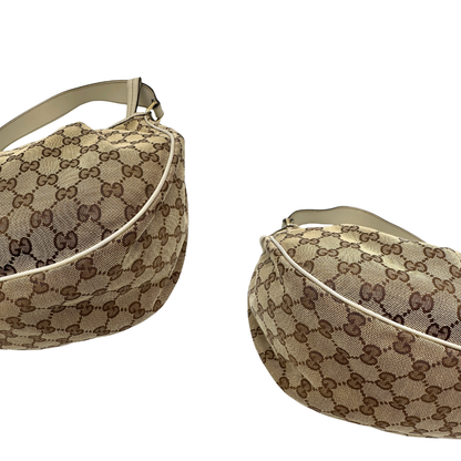 angoli Borsa Gucci in tessuto GG e pelle bianco avorio, di lusso, originale, usata 
