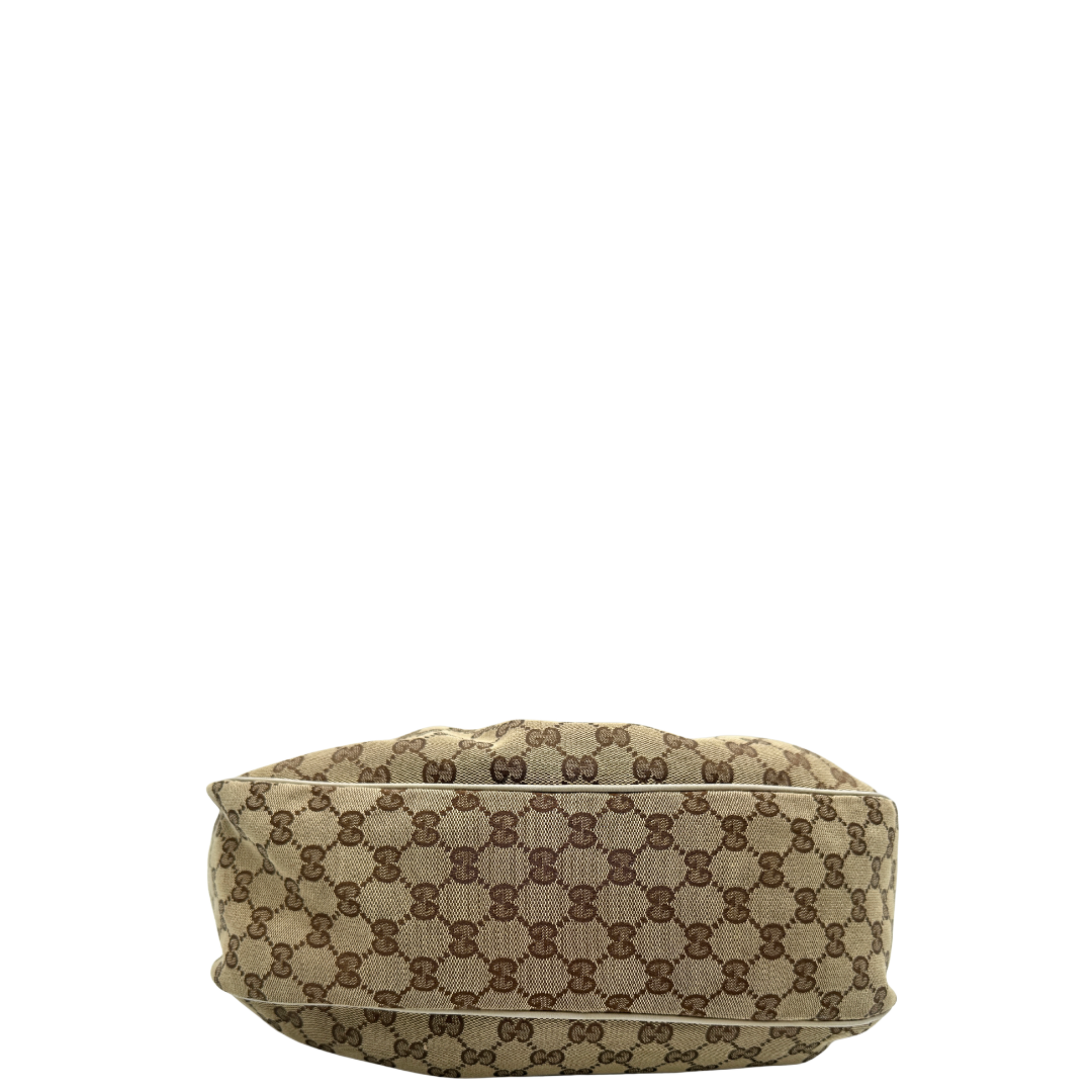 base Borsa Gucci in tessuto GG e pelle bianco avorio, di lusso, originale, usata 