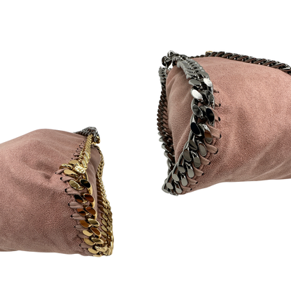 Angoli,  Borsa Stella McCartney Falabella Fold Over Tote in tessuto vegano rosa antico con catene dorate e argentate. Da portare a mano oppure a spalla. Originale, usata, di lusso, in ottime condizioni.