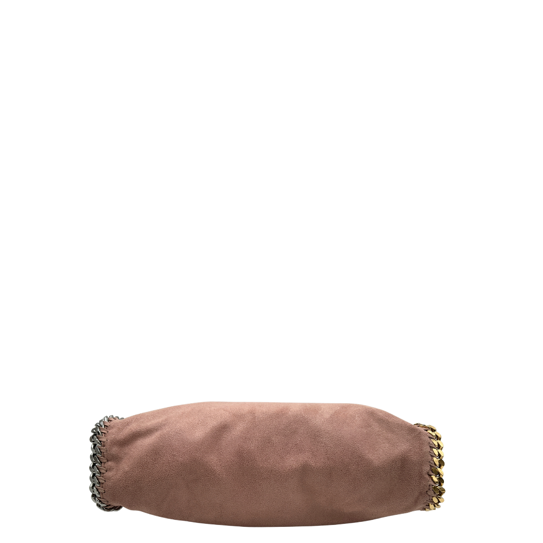 Base, Borsa Stella McCartney Falabella Fold Over Tote in tessuto vegano rosa antico con catene dorate e argentate. Da portare a mano oppure a spalla. Originale, usata, di lusso, in ottime condizioni.
