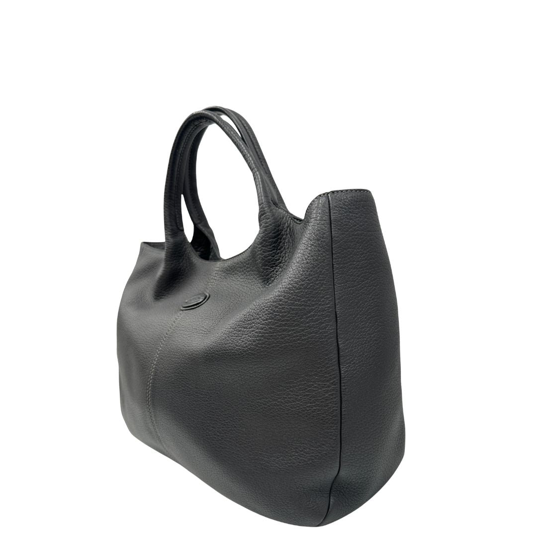 lato  Borsa Tod's in pelle nera, di lusso, originale, usata, ottime condizioni 