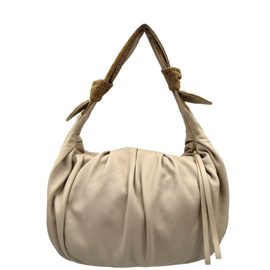 front Borsa Borbonese in pelle color bianco panna 