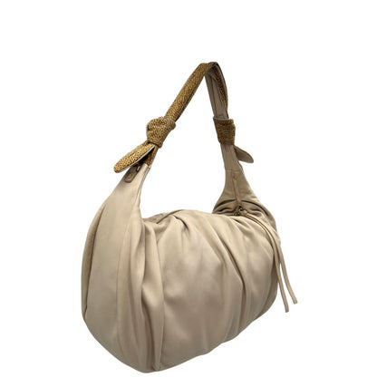 lato Borsa Borbonese in pelle color bianco panna