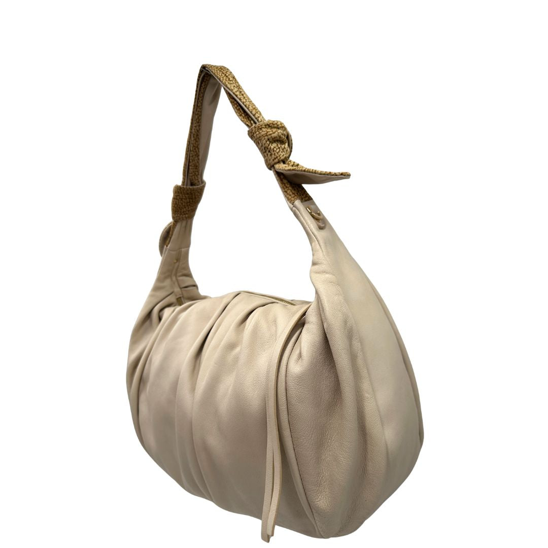 lato Borsa Borbonese in pelle color bianco panna 