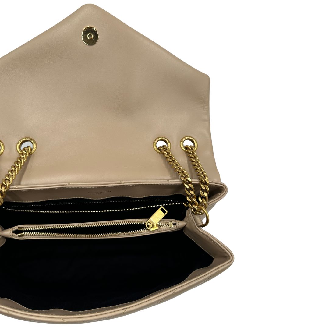 Borsa Loulou media Saint Laurent in pelle beige