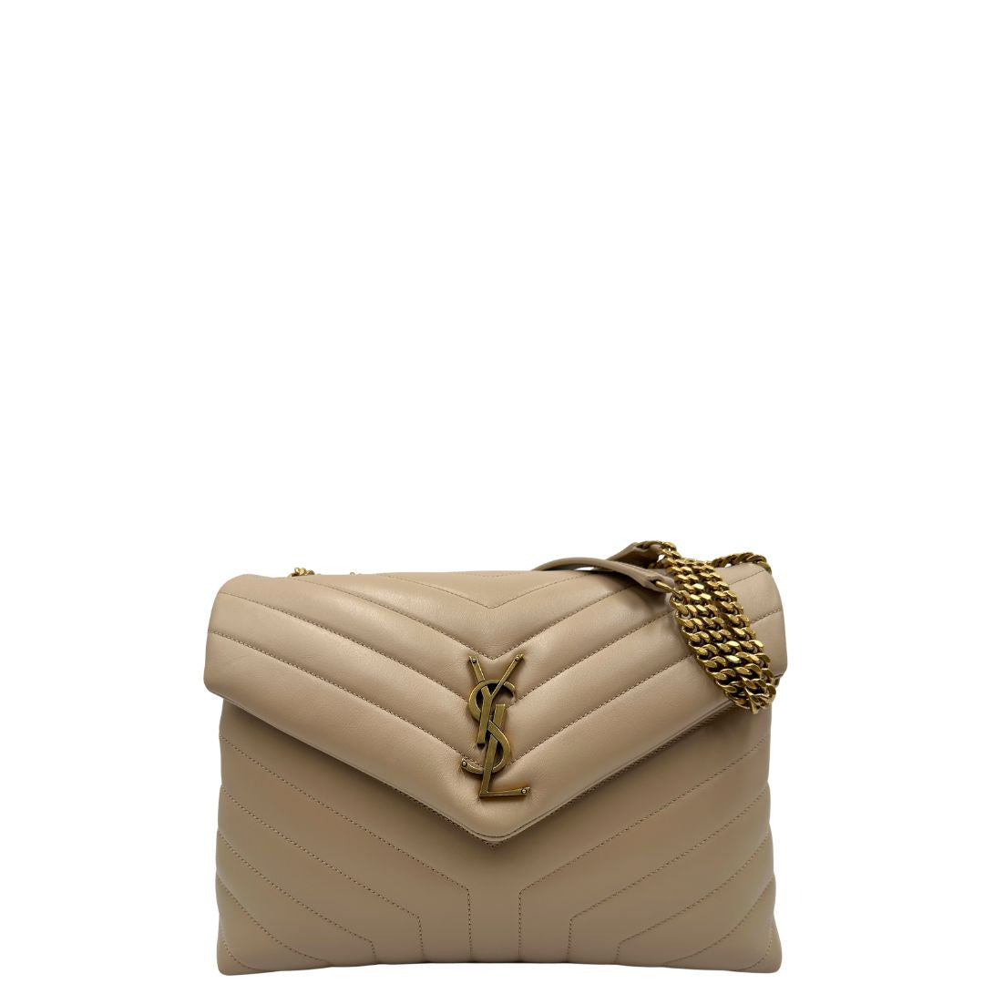 Borsa Loulou media Saint Laurent in pelle beige