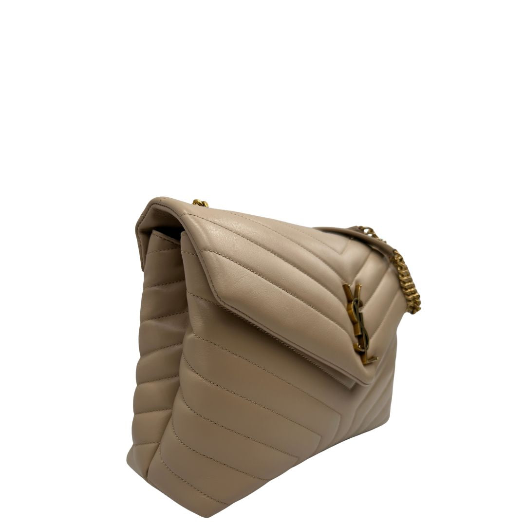 Borsa Loulou media Saint Laurent in pelle beige