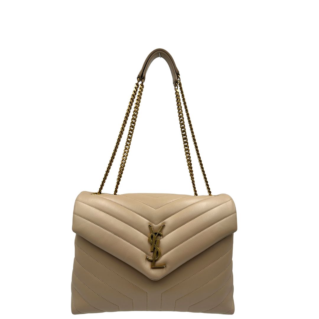 Borsa Loulou media Saint Laurent in pelle beige