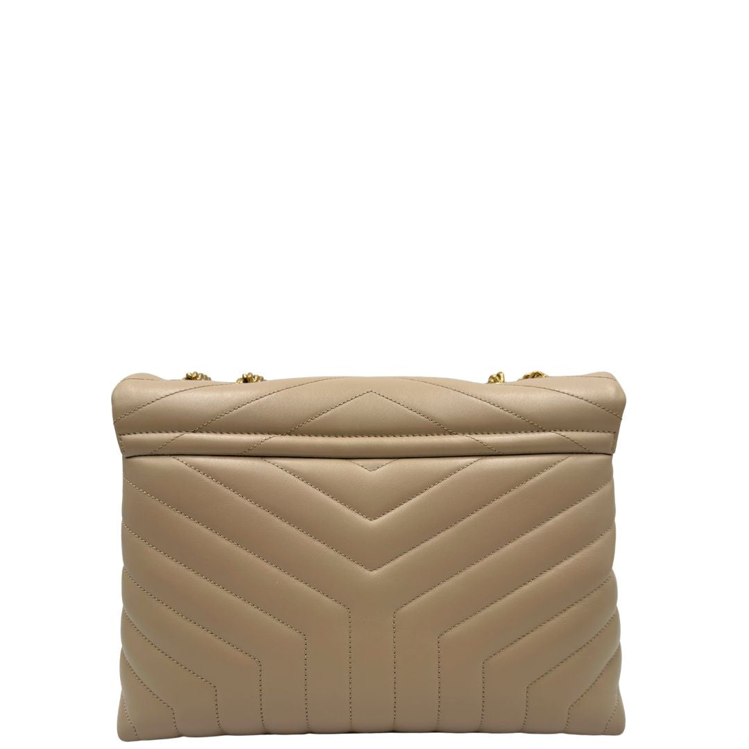 Borsa Loulou media Saint Laurent in pelle beige
