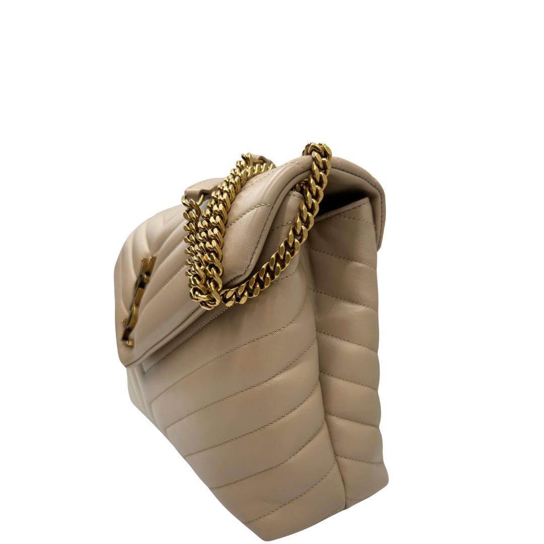 Borsa Loulou media Saint Laurent in pelle beige