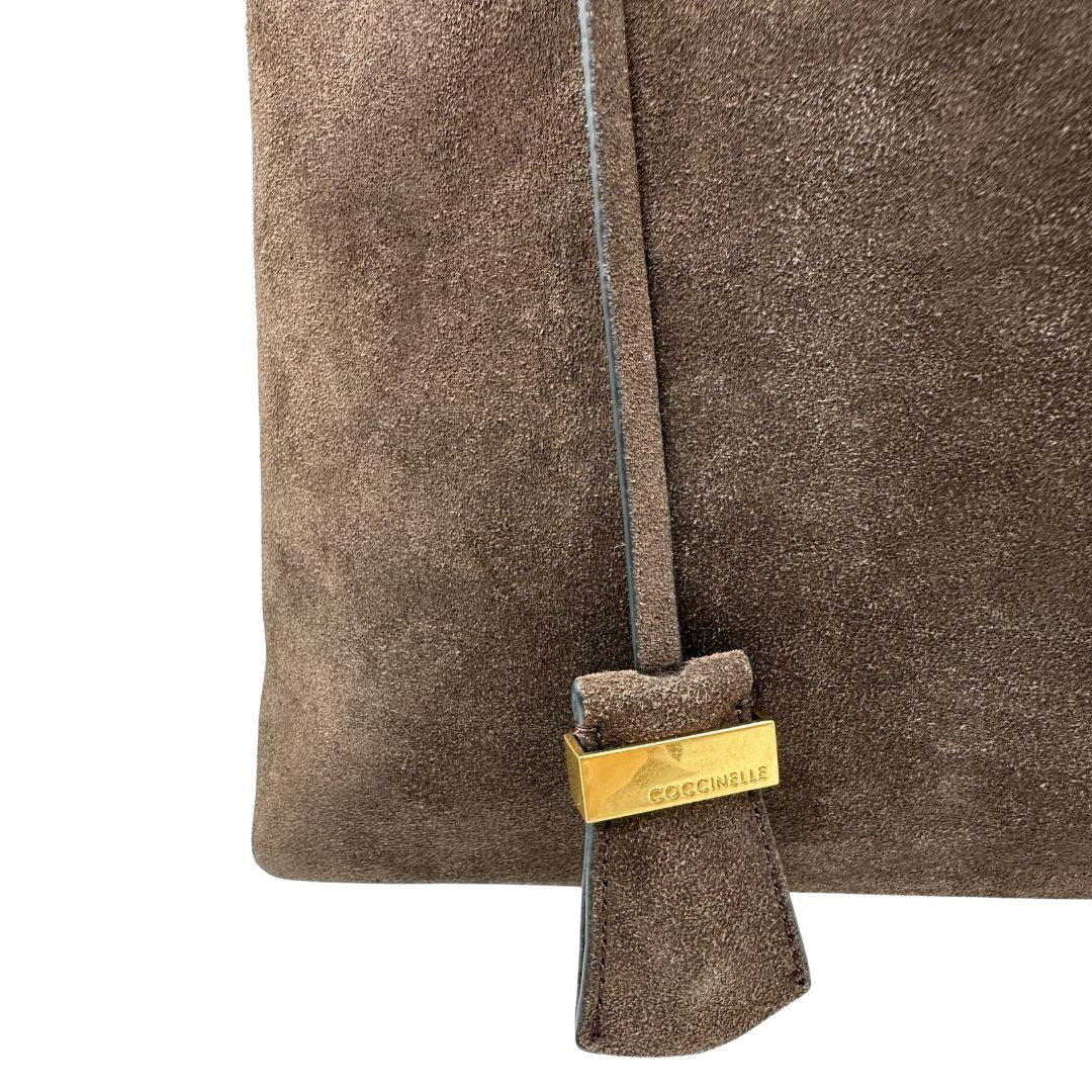 Tote Coccinelle Celene Suede in pelle marrone