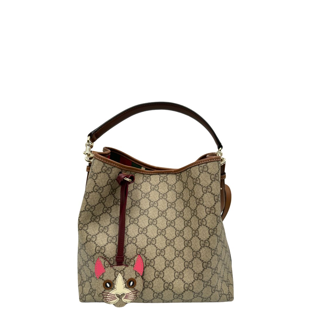 Secchiello Gucci GG Supreme in pelle marrone