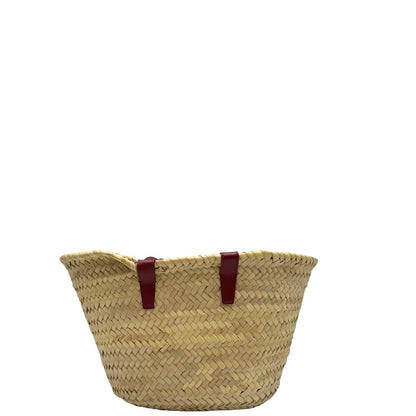 Retro, Borsa Celine in rafia beige e finiture in pelle bordeaux, munita di doppi manici e una tracolla in pelle. Indossabile a mano oppure a spalla. Originale, usata, di lusso, in ottime condizioni.