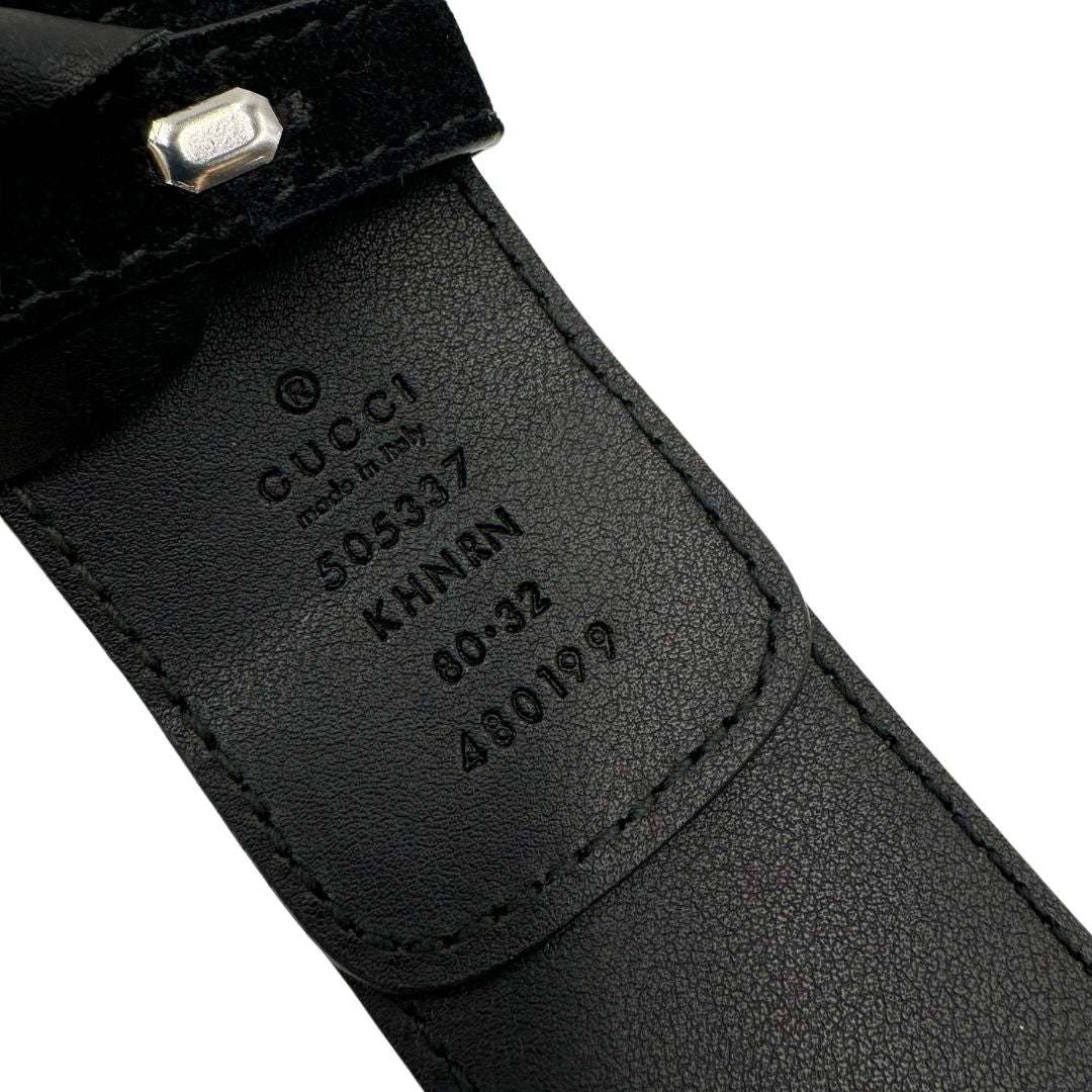 Cintura Gucci in canvas GG e pelle scamosciata nera, di lusso, originale, ottime condizioni