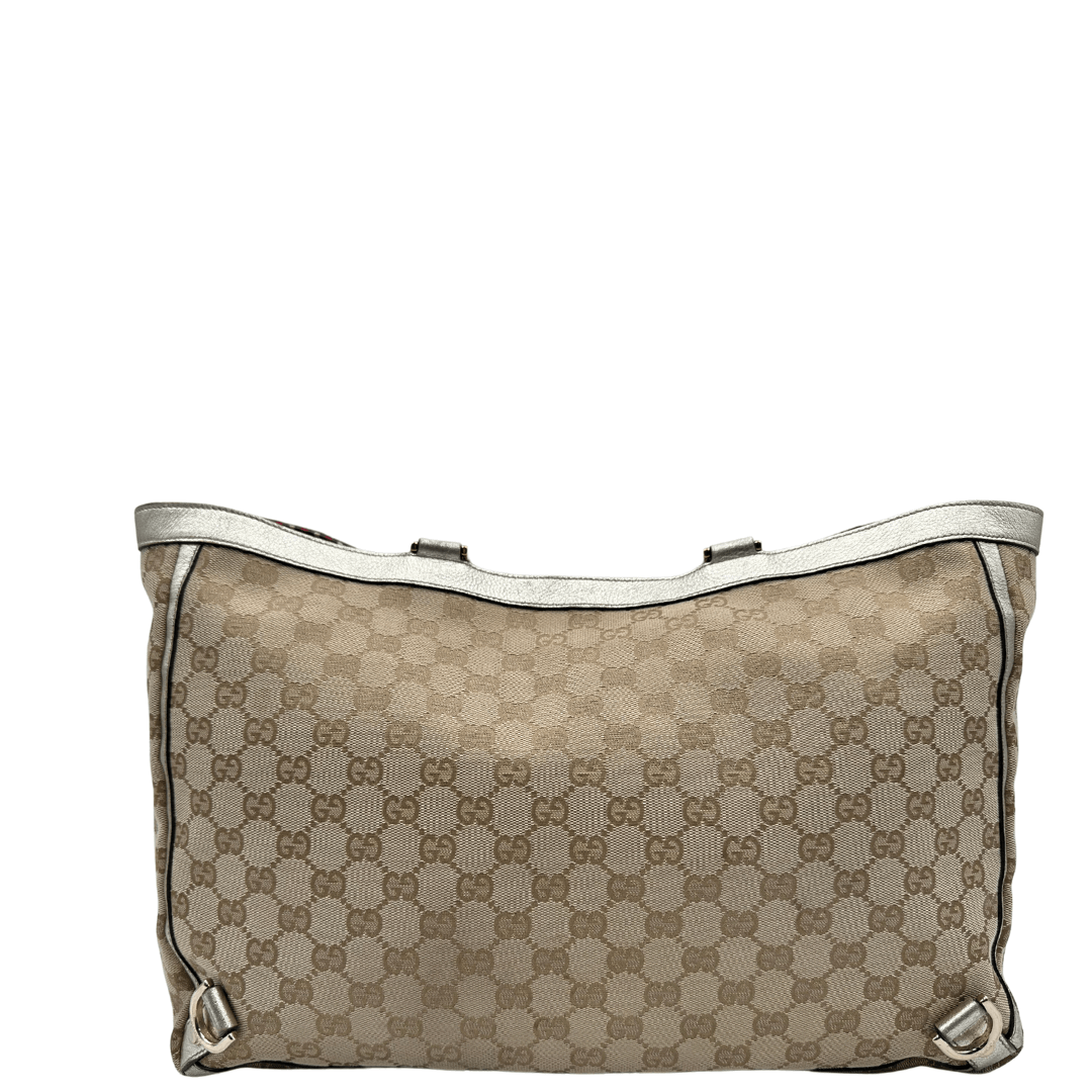 Borsa Gucci gg supreme in tela beige con profili in pelle color oro. Borse di marca usate