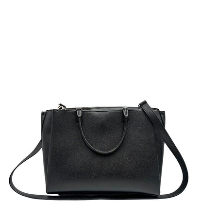  Borsa LV in pelle nera con parti metalliche argentate; munita di doppi manici stondati e una tracolla amovibile. 