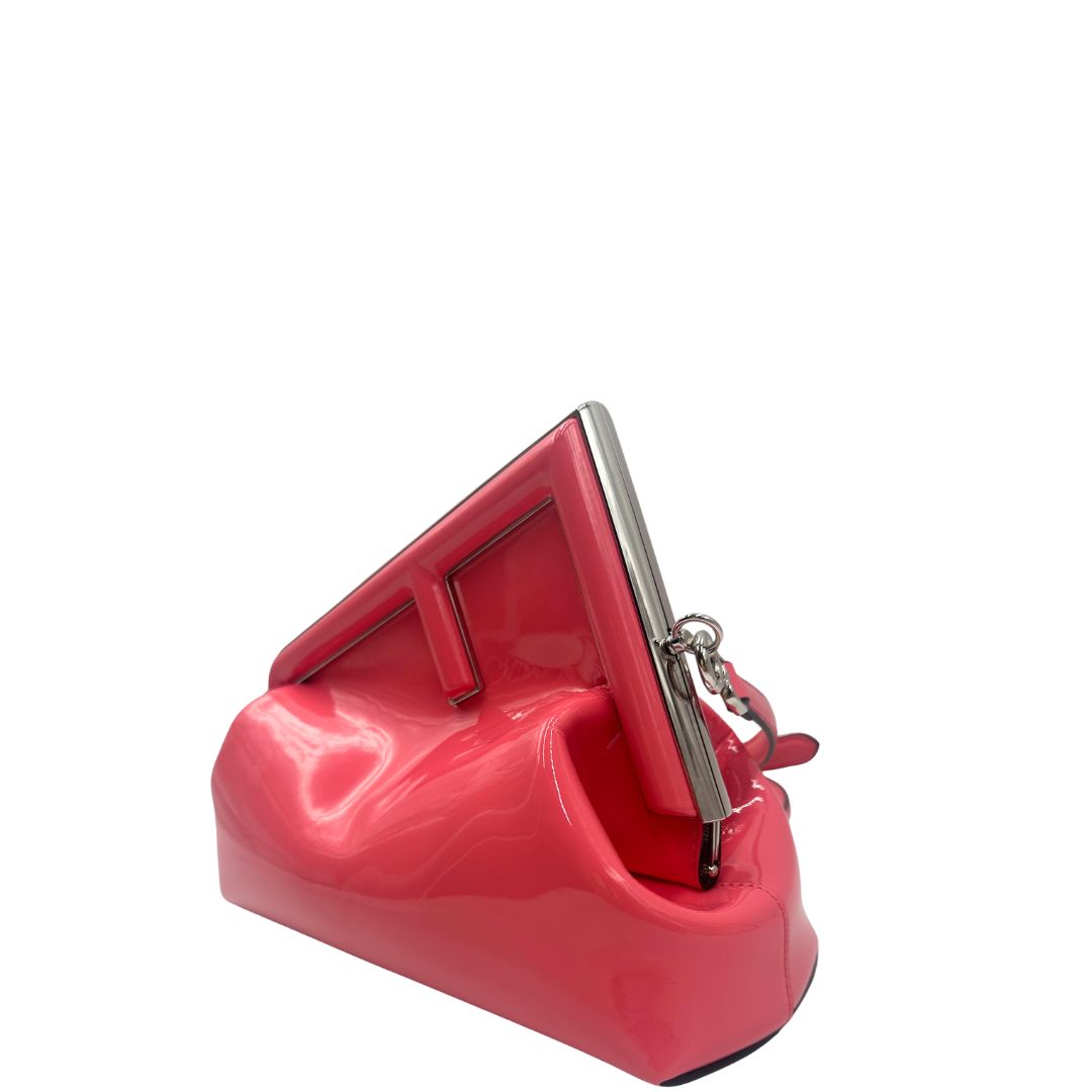 Borsa Fendi First in pelle verniciata color rosa fragola, di lusso, originale, ottime condizioni, usata