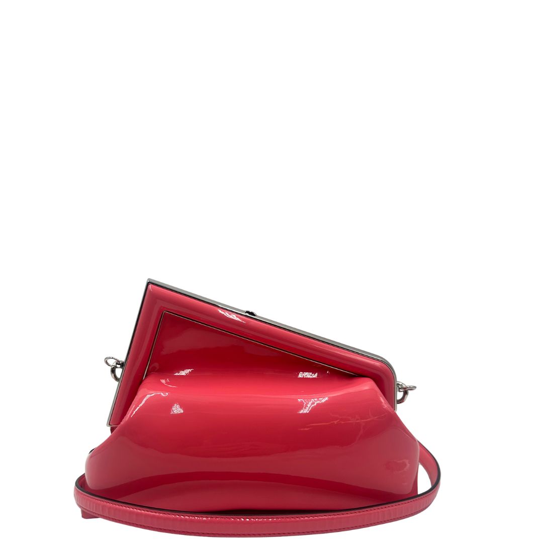 Borsa Fendi First in pelle verniciata color rosa fragola, di lusso, originale, ottime condizioni, usata