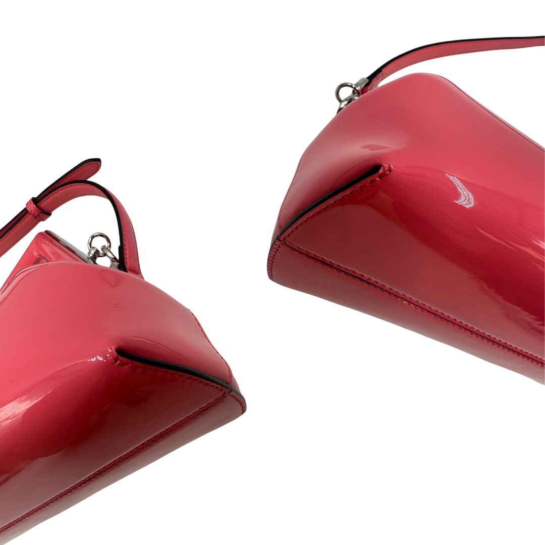Borsa Fendi First in pelle verniciata color rosa fragola, di lusso, originale, ottime condizioni, usata
