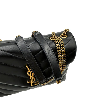 Spallacci, Borsa Saint Laurent in pelle di agnello morbida con impunture trapuntate chevron, nera con hardware dorato, può essere portata a spalla o a tracolla, di lusso, originale, ottime condizioni