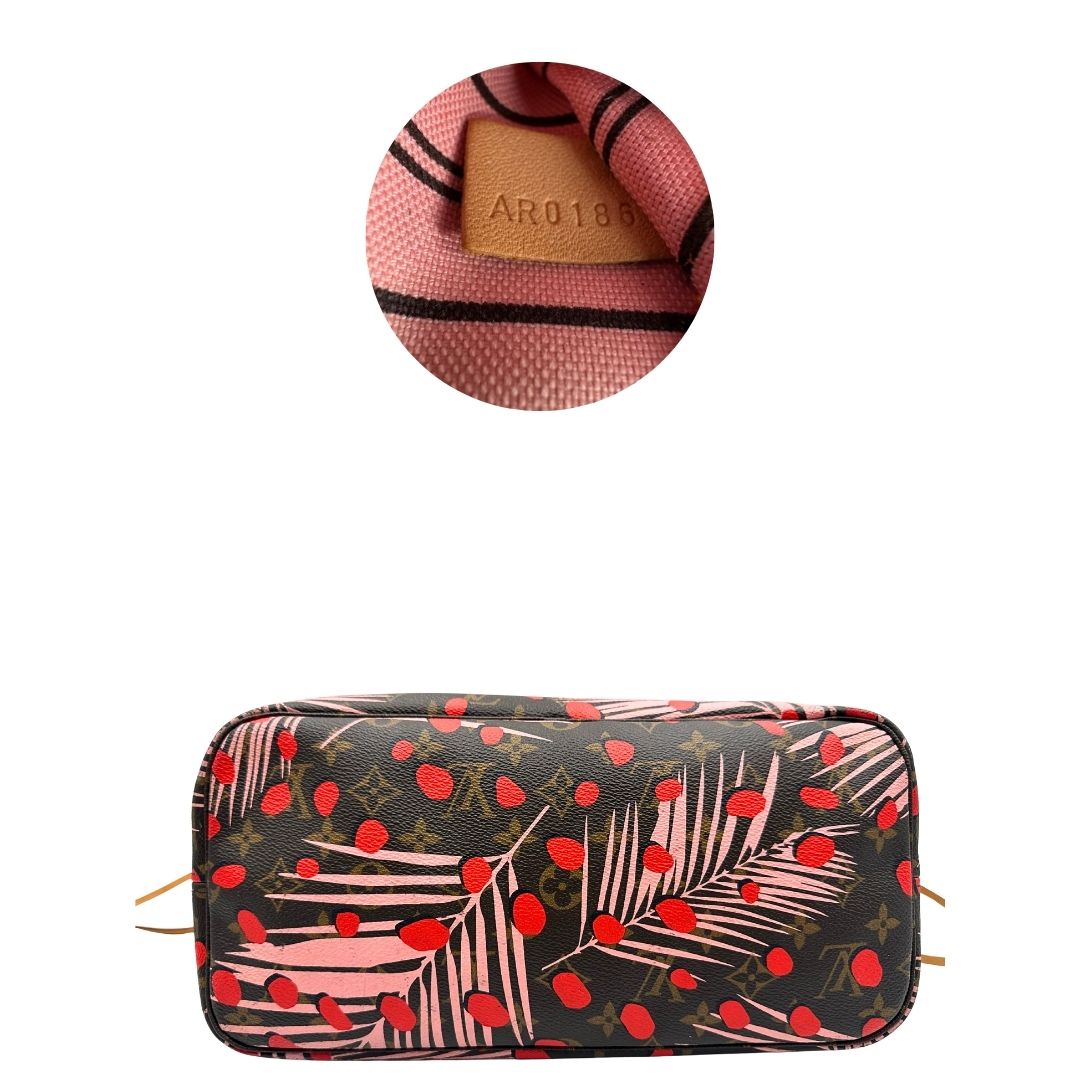 base Borsa Louis Vuitton Neverfull MM in canvas marrone monogram con finiture in vacchetta naturale e parti metalliche dorate, caratterizzata da motivo Palm Dots; munita di doppi manici, indossabile a spalla, di lusso, originale, ottime condizioni. 