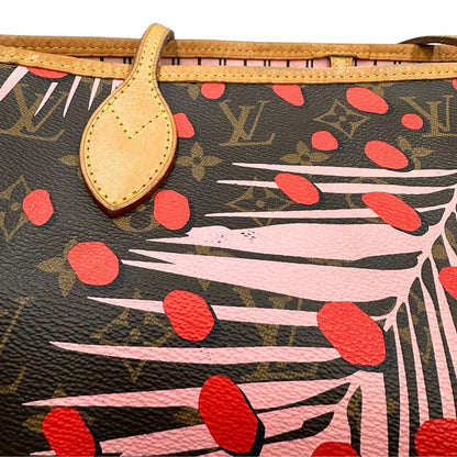 Borsa Louis Vuitton Neverfull MM in canvas marrone monogram con finiture in vacchetta naturale e parti metalliche dorate, caratterizzata da motivo Palm Dots; munita di doppi manici, indossabile a spalla, di lusso, originale, ottime condizioni. 