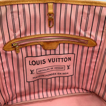  interno Borsa Louis Vuitton Neverfull MM in canvas marrone monogram con finiture in vacchetta naturale e parti metalliche dorate, caratterizzata da motivo Palm Dots; munita di doppi manici, indossabile a spalla, di lusso, originale, ottime condizioni. 