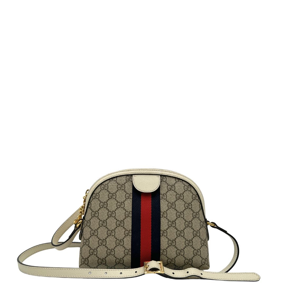 retro Borsa Gucci realizzata in canvas GG con finiture in pelle bianco latte, di lusso, originale, usata 