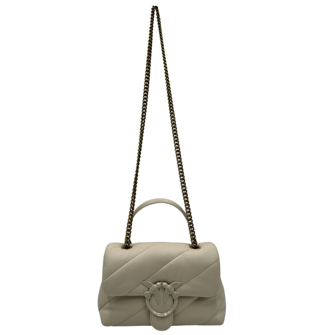  Borsa Pinko in morbida nappa color bianco panna trapuntata e hardware bianco, di lusso, originale, ottime condizioni.