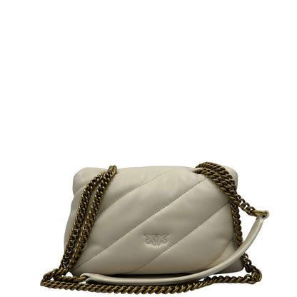 retro  Borsa Pinko in morbida nappa color bianco panna trapuntata e hardware bianco, di lusso, originale, ottime condizioni. 