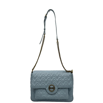  Front, Borsa Pinko in pelle caratterizzata da una trapuntatura ricamata a zigzag su tutta la superficie con hardware dorato. Indossabile a tracolla.