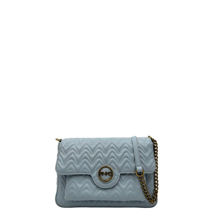Front, Borsa Pinko in pelle caratterizzata da una trapuntatura ricamata a zigzag su tutta la superficie con hardware dorato. Indossabile a tracolla.