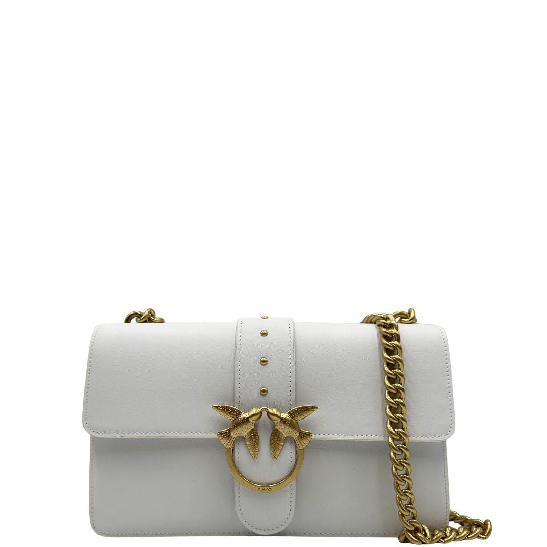 front Borsa Pinko in pelle bianca e hardware dorato, di lusso, originale, ottime condizioni.
