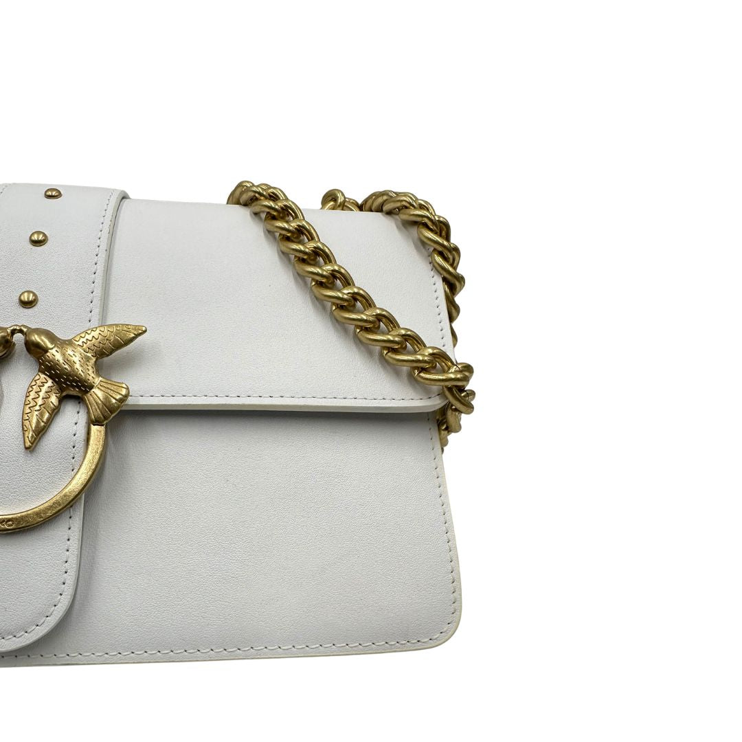 Borsa Pinko in pelle bianca e hardware dorato, di lusso, originale, ottime condizioni.