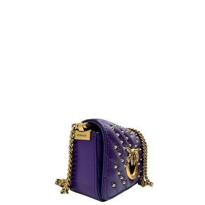 Borsa Pinko in pelle viola e hardware dorato, versione mini, indossabile a tracolla, di lusso, originale, ottime condizioni.