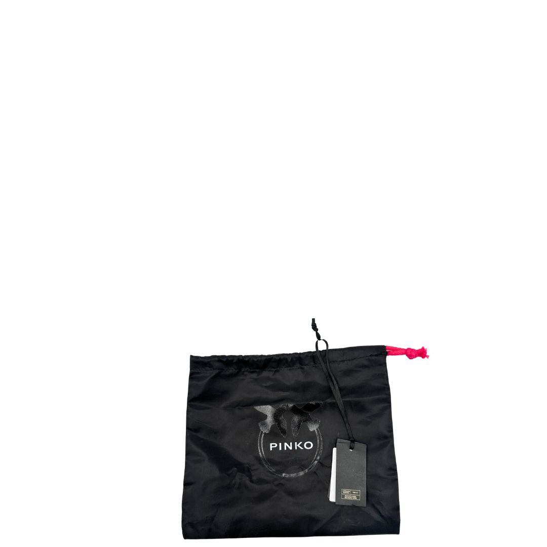 Borsa Pinko in pelle viola e hardware dorato, versione mini, indossabile a tracolla, di lusso, originale, ottime condizioni.