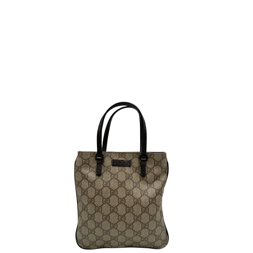  Front, Borsa Gucci GG in canvas beige e dettagli in pelle marroni testa di moro, indossabile a mano. Originale, usata, di lusso, in ottime condizioni.