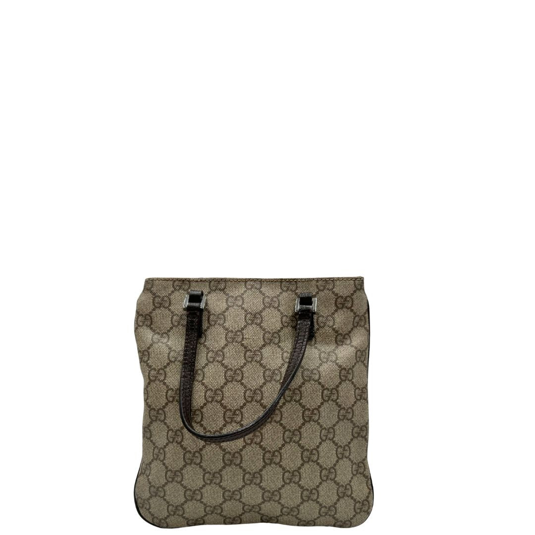 Retro, Borsa Gucci GG in canvas beige e dettagli in pelle marroni testa di moro, indossabile a mano. Originale, usata, di lusso, in ottime condizioni.