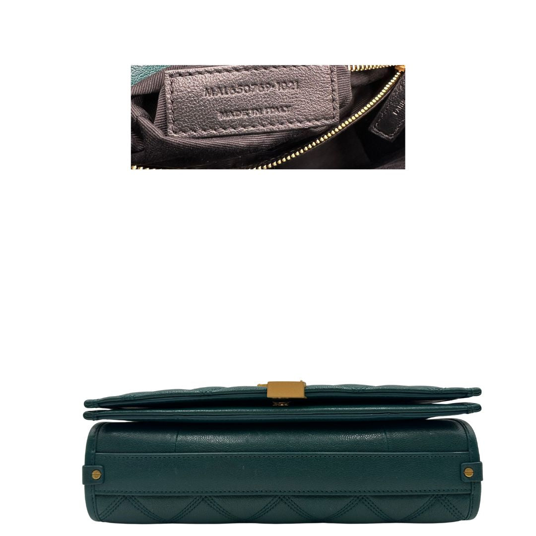  Borsa Saint Laurent in pelle trapuntata color verde petrolio con hardware dorato, dal design elegante e strutturato, di lusso, originale, ottime condizioni.