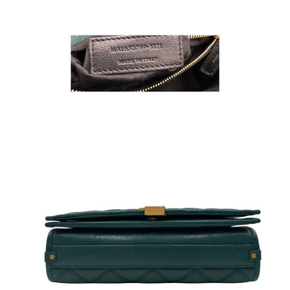  Borsa Saint Laurent in pelle trapuntata color verde petrolio con hardware dorato, dal design elegante e strutturato, di lusso, originale, ottime condizioni.