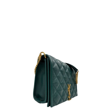  Borsa Saint Laurent in pelle trapuntata color verde petrolio con hardware dorato, dal design elegante e strutturato, di lusso, originale, ottime condizioni.