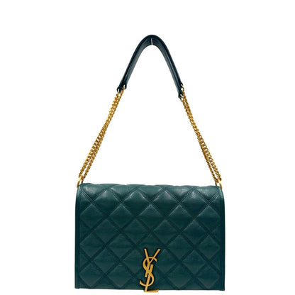  Borsa Saint Laurent in pelle trapuntata color verde petrolio con hardware dorato, dal design elegante e strutturato, di lusso, originale, ottime condizioni.