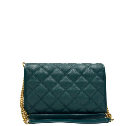  Borsa Saint Laurent in pelle trapuntata color verde petrolio con hardware dorato, dal design elegante e strutturato, di lusso, originale, ottime condizioni.