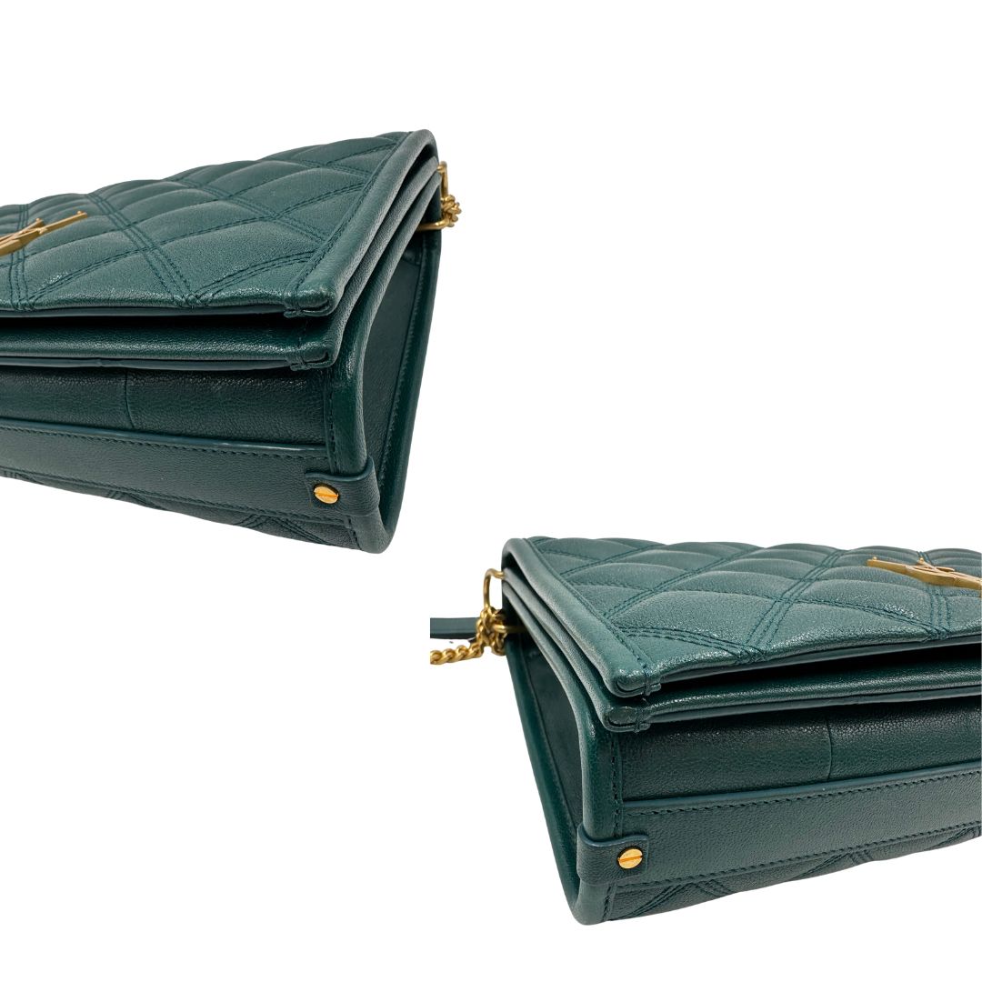  Borsa Saint Laurent in pelle trapuntata color verde petrolio con hardware dorato, dal design elegante e strutturato, di lusso, originale, ottime condizioni.