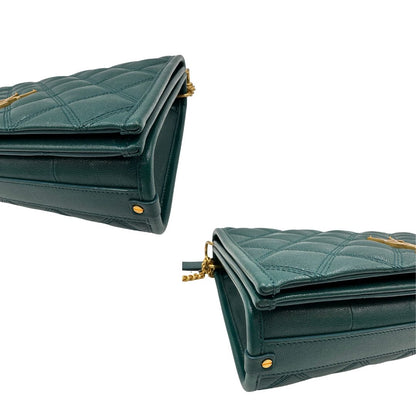  Borsa Saint Laurent in pelle trapuntata color verde petrolio con hardware dorato, dal design elegante e strutturato, di lusso, originale, ottime condizioni.